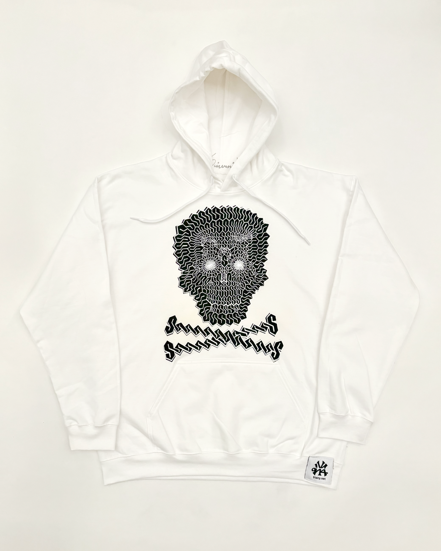 SIZE L : INFAMOUS 'S' SKULL HOODIE : WHITE
