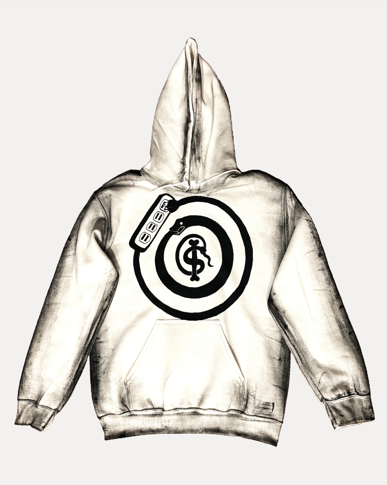 Hand Painted 'High Contrast' Ouroboros Hoodie White
