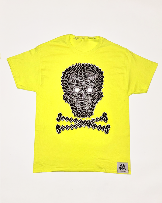 SIZE L : INFAMOUS "S" SKULL SHIRT : VOLT GREEN