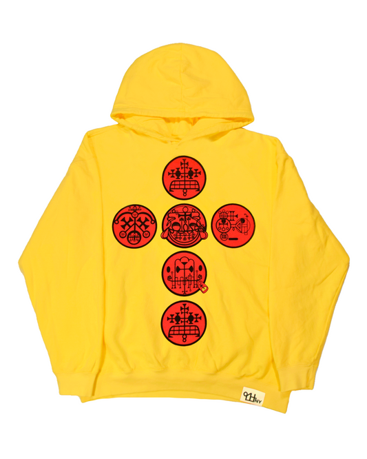 Emogil Cross Hoodie (Pink on Yellow)