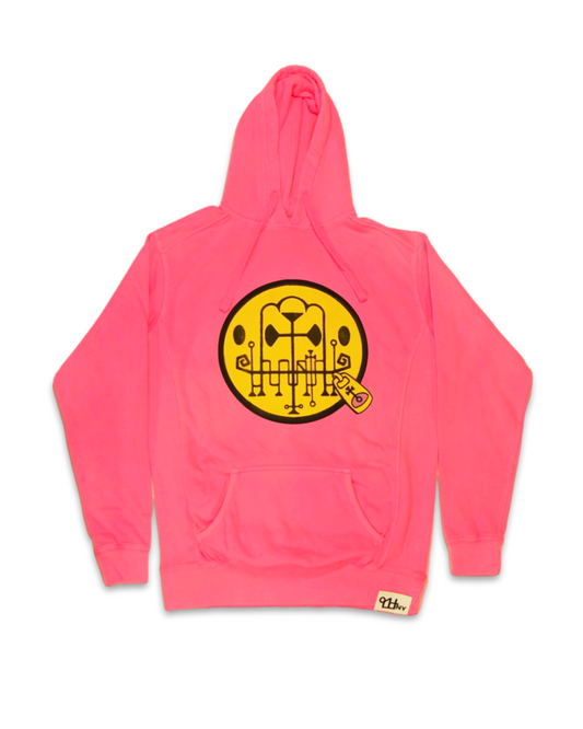 Zipper Face Hooded Sweatshirt (Fluorescent Pink)