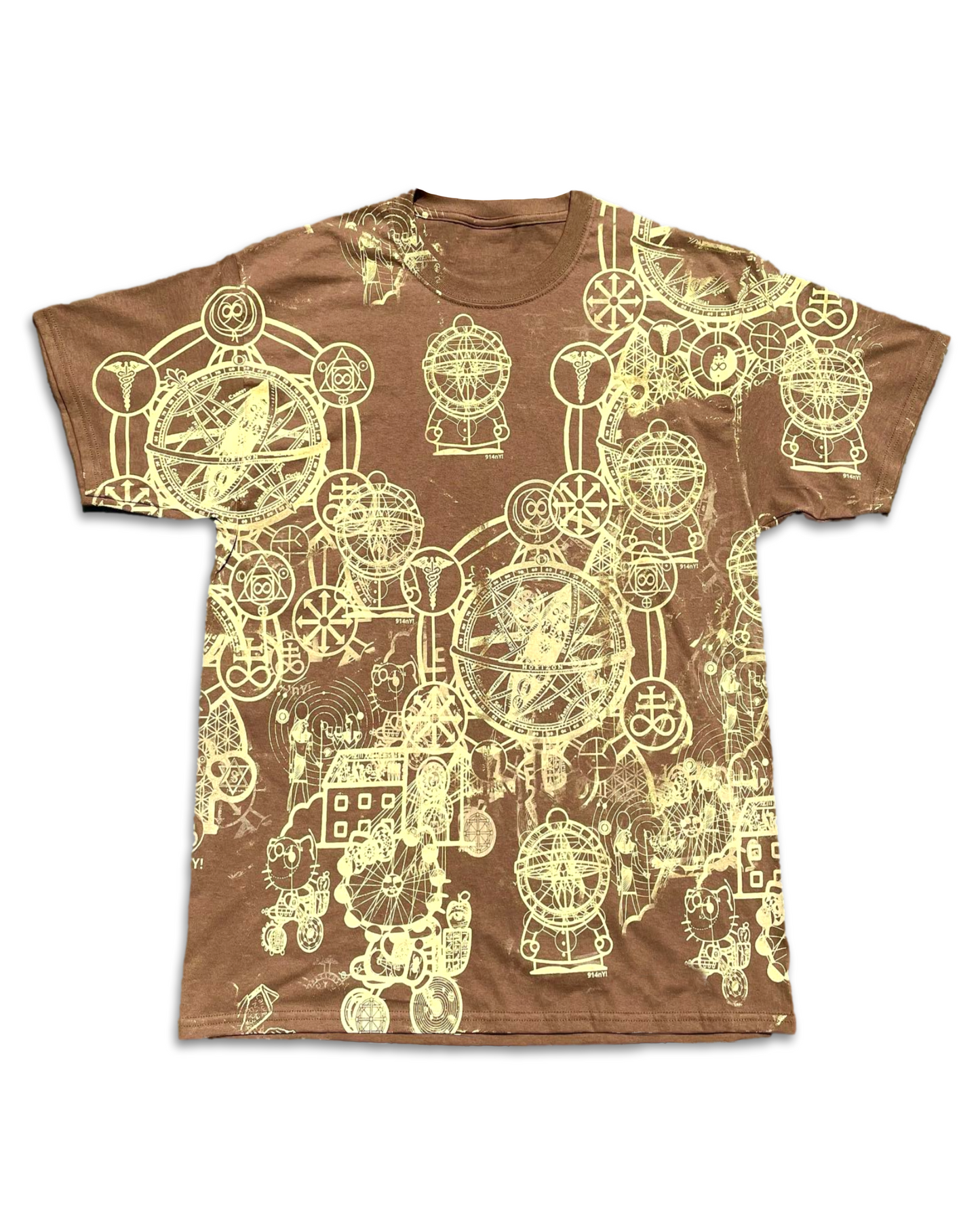 Icons All Over Front Cover Shirt (Yellow on Mocha)