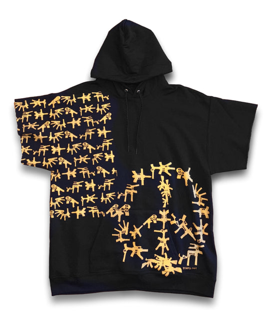 WarPeace Short Sleeve Hoodie (Gold on Black)