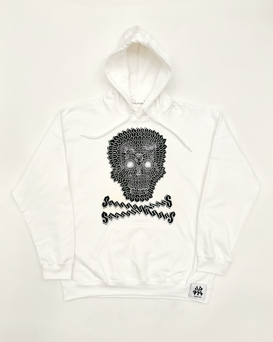 SIZE L : INFAMOUS 'S' SKULL HOODIE : WHITE