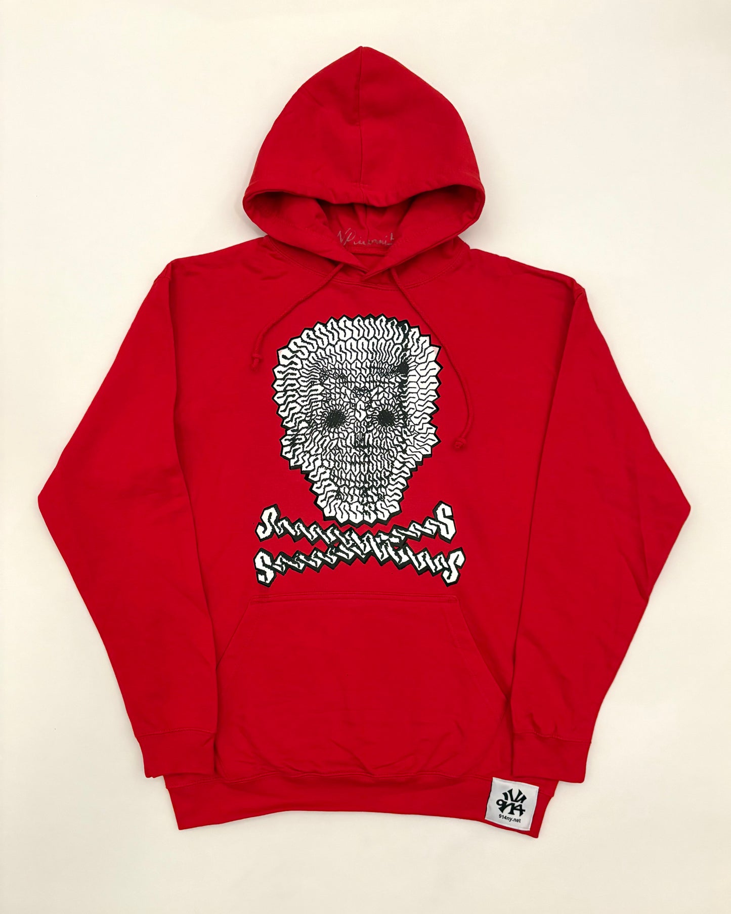SIZE L: INFAMOUS 'S' SKULL HOODIE : RED