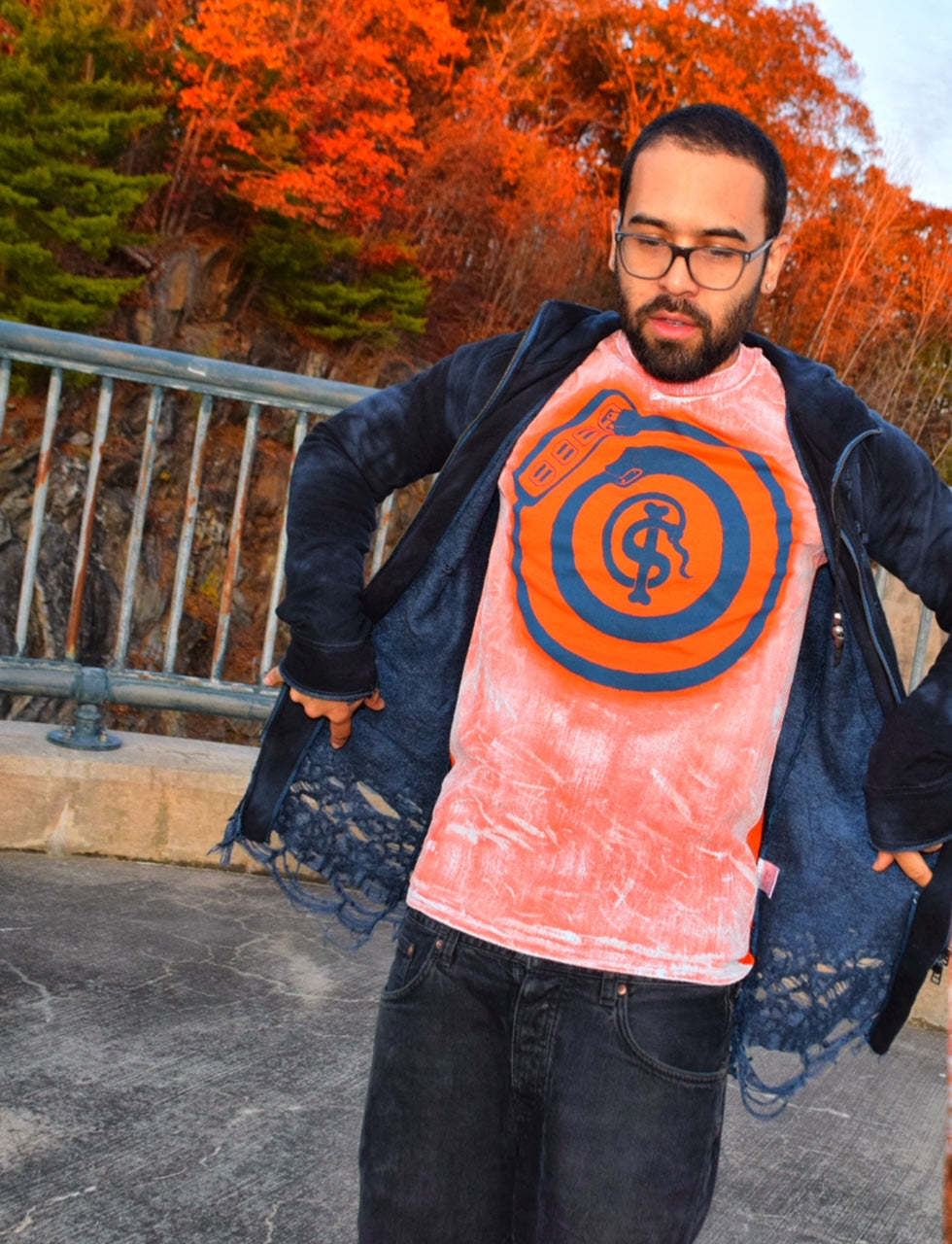 Painted Ouroboros Shirt Blue on Orange