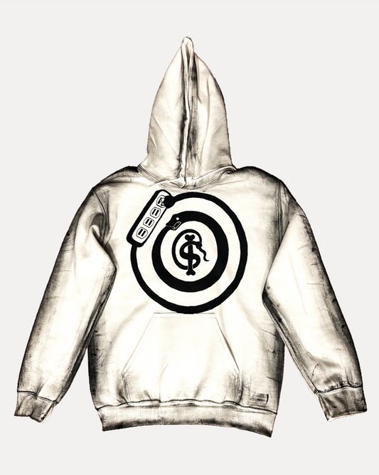 Hand Painted 'High Contrast' Ouroboros Hoodie White