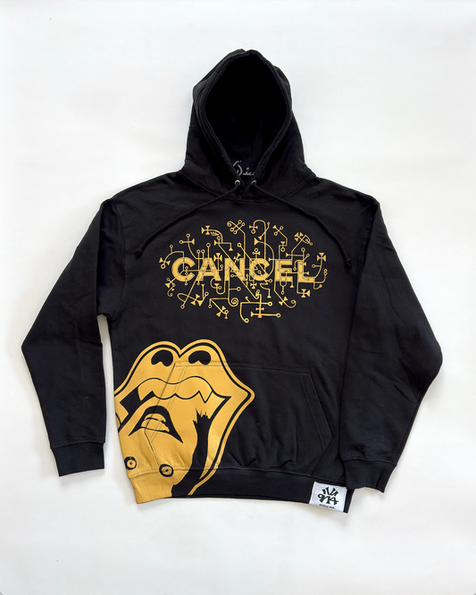 SIZE L : GOLD LEAF CANCEL HOODIE : GOLD ON BLACK
